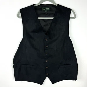 Lauren Ralph Lauren Large Green Label Black Dress Vest Polyester - 6 Button - Picture 1 of 8