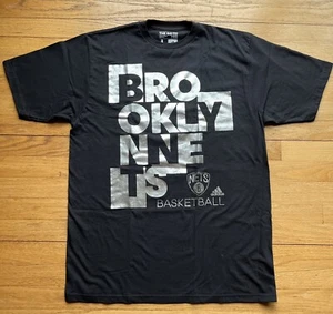 Brooklyn Nets Black with Silver Print T-Shirt, Adidas, Brand New, Large - Picture 1 of 3