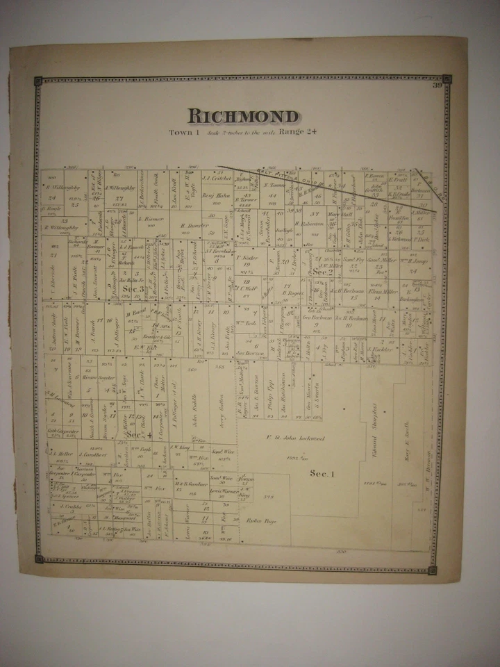 ANTIQUE 1873 RICHMOND TOWNSHIP HURON COUNTY OHIO HANDCOLORED MAP RARE SUPERB NR - Image 1 of 1