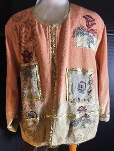 Flashback Women Size XL decorated Cardigan Sweater Colors Tan And Peach Orange - Picture 1 of 11