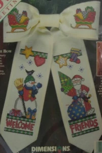 Cross Stitch Kit Dimensions Snowman Door Bow *Friends Welcome* Santa Christmas - Picture 1 of 12