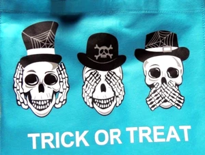 Wiederverwendbare TASCHE mit Schädeln Hören Sie kein Böses sehen Sie kein Böses sprechen Sie kein Böses Trick OrTreat - Bild 1 von 3