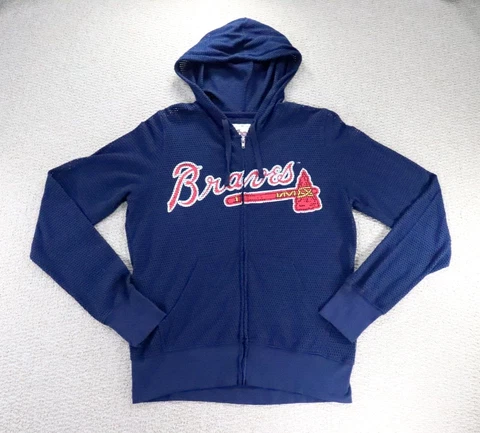 Atlanta Braves Sweater Womans Medium 4her by Carl Banks Perforated Fabric Zip Cover