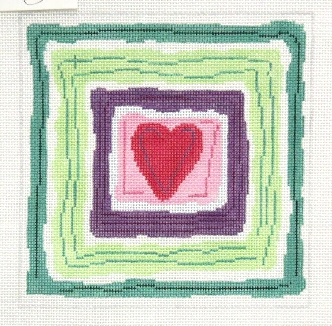 Jean Smith Sketchy Large Red Heart Handpainted Needlepoint Canvas 8x8 13ct - Image 1 of 1