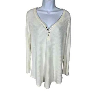 Camisa Henley Chaser Manga Larga Blanca Tejida Waffle Cuarto Botón Para Mujer Talla XL - Imagen 1 de 5