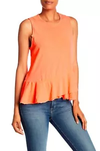 Sundry 163348 Women's Sleeveless Scoop Neck Peplum Hem Tank Top Orange Sz. 3 - Picture 1 of 2