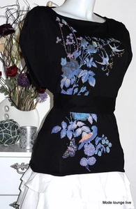 Pussy Deluxe Shirt Bluse S 36 black schwarz flower Blumen Neu new - Picture 1 of 4