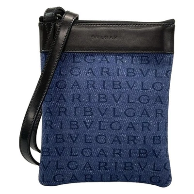 Auténtico Bolso de Hombro BVLGARI Logo Mania Azul Negro Cuero Denim Foto 1 de 4
