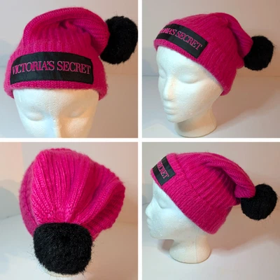 Pink Victorias Secret Slouch Gorro Sombrero Invierno Pom Pom, Tejido, Cálido Acogedor Gorro para Nieve Foto 1 de 4