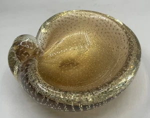 MURANO BULLICANTE GOLD FLAKE SHELL BOWL/ASHTRAY - Picture 1 of 7