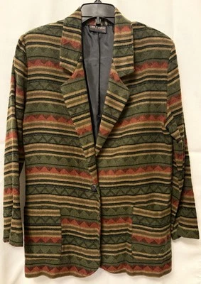 Chaqueta Blazer Tracy Evans Mujer Med Azteca Estampado Tribal Western Boho Vintage EE. UU. Foto 1 de 4