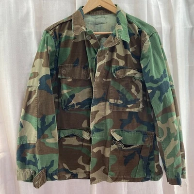 Vintage 1987 US Army Woodland Camo BDU Jacket Ripstop Combat Coat Small Short - Image 1 of 4