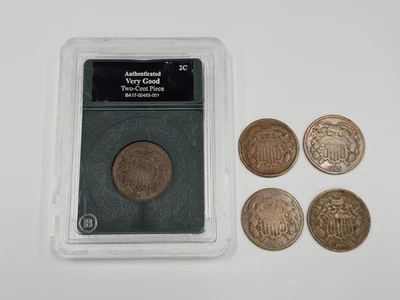 (Lot of 5) 2c Union Shield two Cents Early US Civil War Era Coins Penny Copper - Image 1 of 4