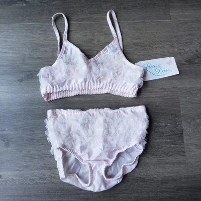 NEW Laura Dare Pink Ruffle Panty Bralette Top Set Girls Sz 4 Elastic Waist NOS - Image 1 of 4