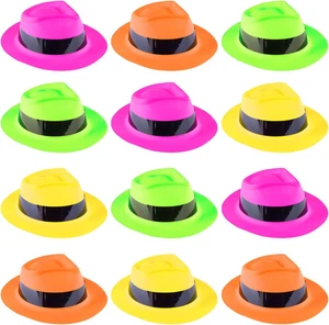 12 Pack Neon Mafia Style Gangster Fedora Dress Hats Children'S Birthday Props Su - Picture 1 of 12
