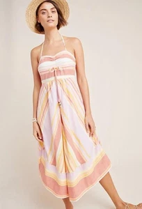 Anthropologie Savannah Halter Dress Sz 6 Multicolor Striped Ruched New Tag $160 - Picture 1 of 7