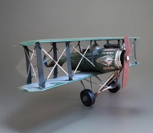 Vintage WWI Bi-Plane Metal Home Decor Airplane 11 x 11 - Picture 1 of 7