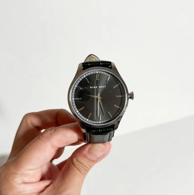 Nine West Bold NEW Men's Jasper Watch Black Leather Band Water Resist FREE SHIP - Image 1 of 4