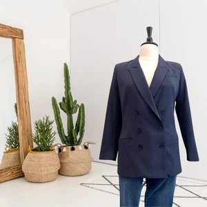 Express Women's L Double Breasted Tunic Length Blazer Jacket Navy Blue - Picture 1 of 11
