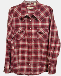 Stetson Womens Shirt Red Flannel Plaid Western Pearl Snap Long Sleeve Size 3X - Picture 1 of 9