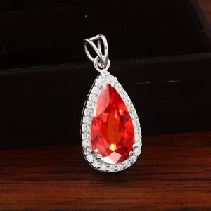 Ciondolo ciondolo argento 925 zaffiro Padparadscha impeccabile taglio pera pietra preziosa 17x9mm - Foto 1 di 7