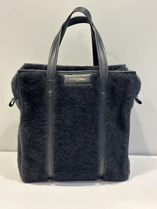 BALENCIAGA Bazar Shopper Shearling Leather Tote Bag in Black - Picture 1 of 6