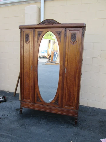 00001 Antique French Mirrored Armoire Wardrobe    58"W x 86"H Cover