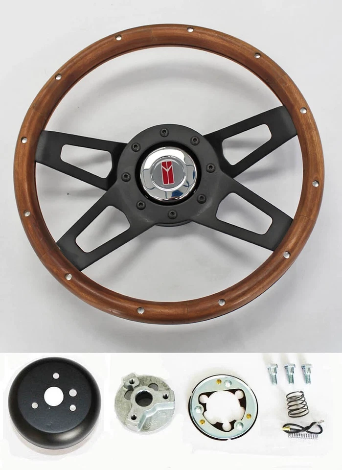 64-66 Oldsmobile F85 442 Cutlass 98 13 1/2" 4 radios madera sobre volante negro Foto 1 de 4