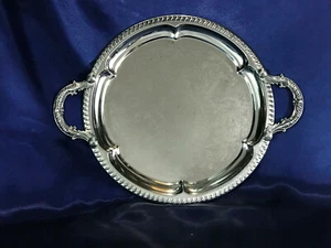 Vintage Golden Crown Silver Plate 14" SERVING TRAY Ornate Handles - Picture 1 of 5