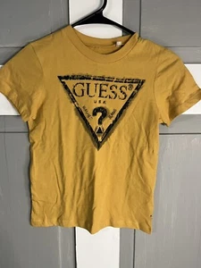 Guess Unisex Youth Tshirt Boy Girl Size 7 Tee Mustard Yellow - Picture 1 of 3