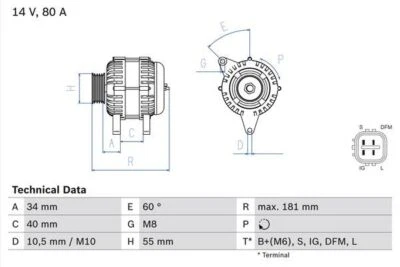 BOSCH Alternator for Toyota Corolla Liftback 1.6 Litre (02/2000-02/2002) Genuine - Image 1 of 4