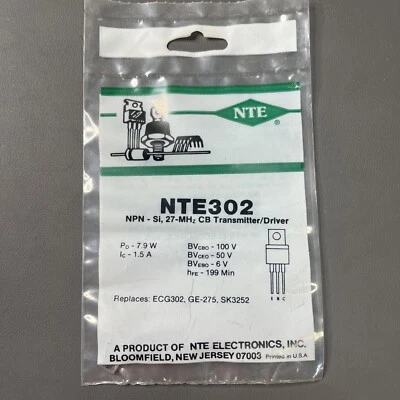 NTE302 ~ ECG302, SK3252, GE275 ~ NPN Transistor ~ RF Driver/Power Amp, CB ~ NOS - Image 1 of 2