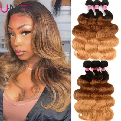 Extensión de cabello humano UNICE OMBRE onda corporal mongol 1/3 paquetes trama de cabello 1B427 Foto 1 de 4