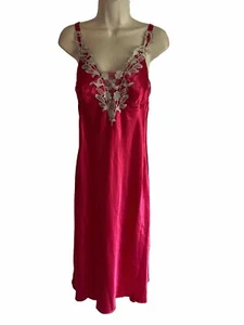 Flora Elegant long Nightgown Bridal romantic HOT Pink Padded Bust silky satin M - Picture 1 of 16