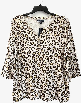 Top Henley Karen Scott para mujer talla grande 0X estampado de leopardo Foto 1 de 2