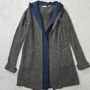 Sleeping On Snow Anthropologie lange offene Strickjacke mit Kapuze grau Wollmischung Large - Bild 1 von 14