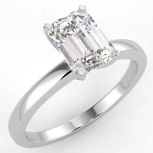 0.81 Ct Emerald Cut VVS2/D Solitaire Diamond Engagement Ring 14K White Gold - Picture 1 of 6