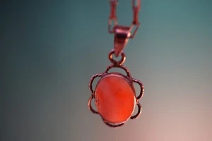 Sterling Silver 925 Pendant Necklace Pink Coral 2.20g - Picture 1 of 7