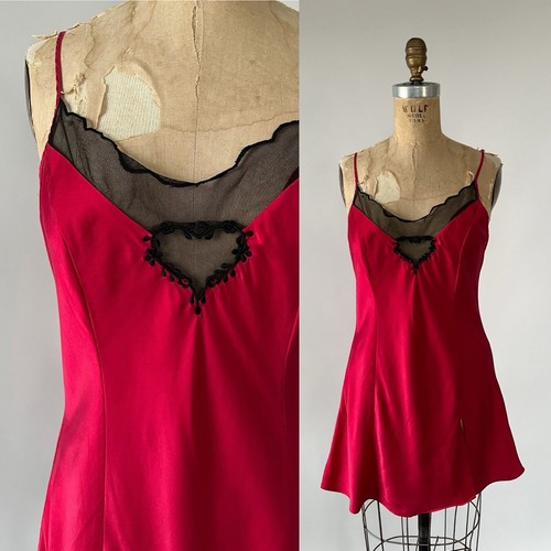 UNDERCOVER Mini abito slip vintage anni 90 Victoria Secret rosso seta nero maglia cuore spacco M
