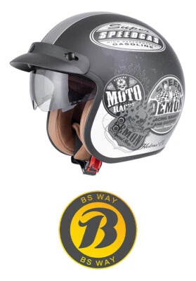 Motorradhelm mit Visier Jethelm Halbschalenhelm Vespa Moped Mofa Schwarz-Weiß - Bild 1 von 4