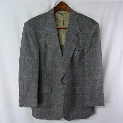90s Evan Picone 46R Gray Herringbone Tweed Mens Blazer Suit Jacket Sport Coat - Image 1 of 4