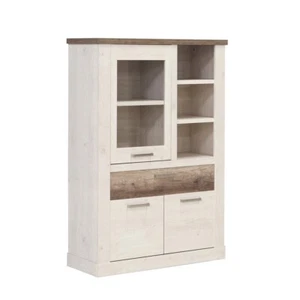 Vitrine Durio 5 Pinie weiß 110x160x41 cm Glasvitrine Vitrinenschrank Schrank - Bild 1 von 4
