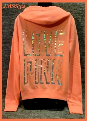 维多利亚的秘密粉色闪亮全拉链连帽衫虹彩全息标志 L 全新带标签 — 第 1/4 张图片