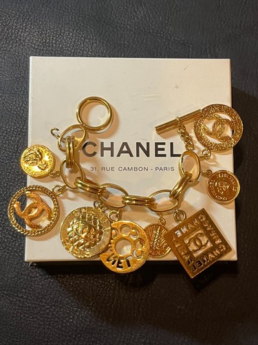 CHANEL Bracciale Bracciale AUTENTICO Catena Marca Coco Logo Vintage Raro Icona ORO 93A F S