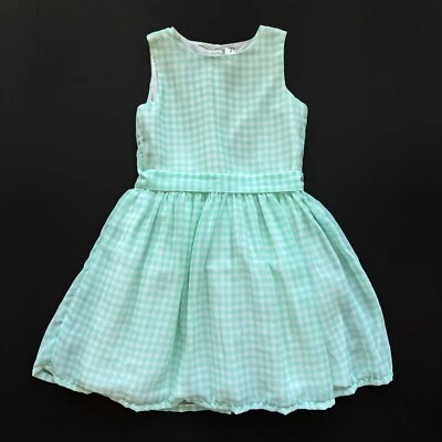 Vestido de gasa a cuadros blanco verde menta para niñas 7 faja forrada en la cintura Foto 1 de 4