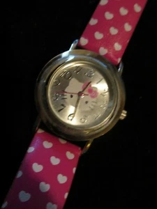 Sanrio Hello Kitty Wrist Watch-New Batt.-pink w/white hearts Watch Band - Picture 1 of 9