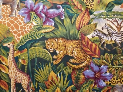 2.5 Yds X 43" Wild Animal Zebra Giraffe Jungle Print VIP Cranston Cotton Fabric - Image 1 of 3