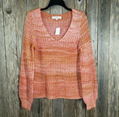 NEW Loft S Women's Pink Orange Spacedye V Neck Sweater - Image 1 of 4