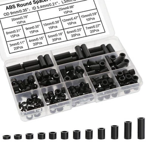 200pcs ABS Round Spacer ID 5.4mm OD 9mm Length 3mm to 25mm for M5 Screws - Picture 1 of 7
