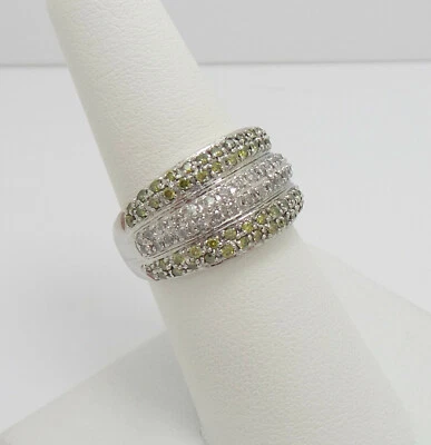 1CT Natural Diamond Pave Anniversary Cluster Cocktail Band Ring 10K White Gold - Image 1 of 4